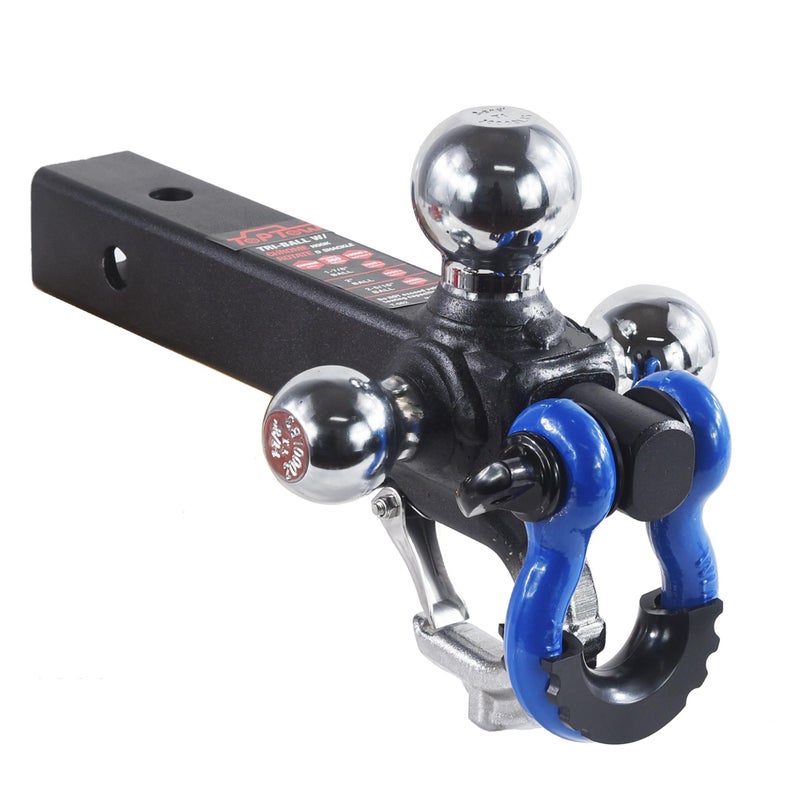 TOPTOW Trailer Hitch with Blue Recovery Shackle Ball Hitch Mount wChrome Triple Tow Ball 2in Shank Multi Fit for 2 inch Trailer Hitch Receiver